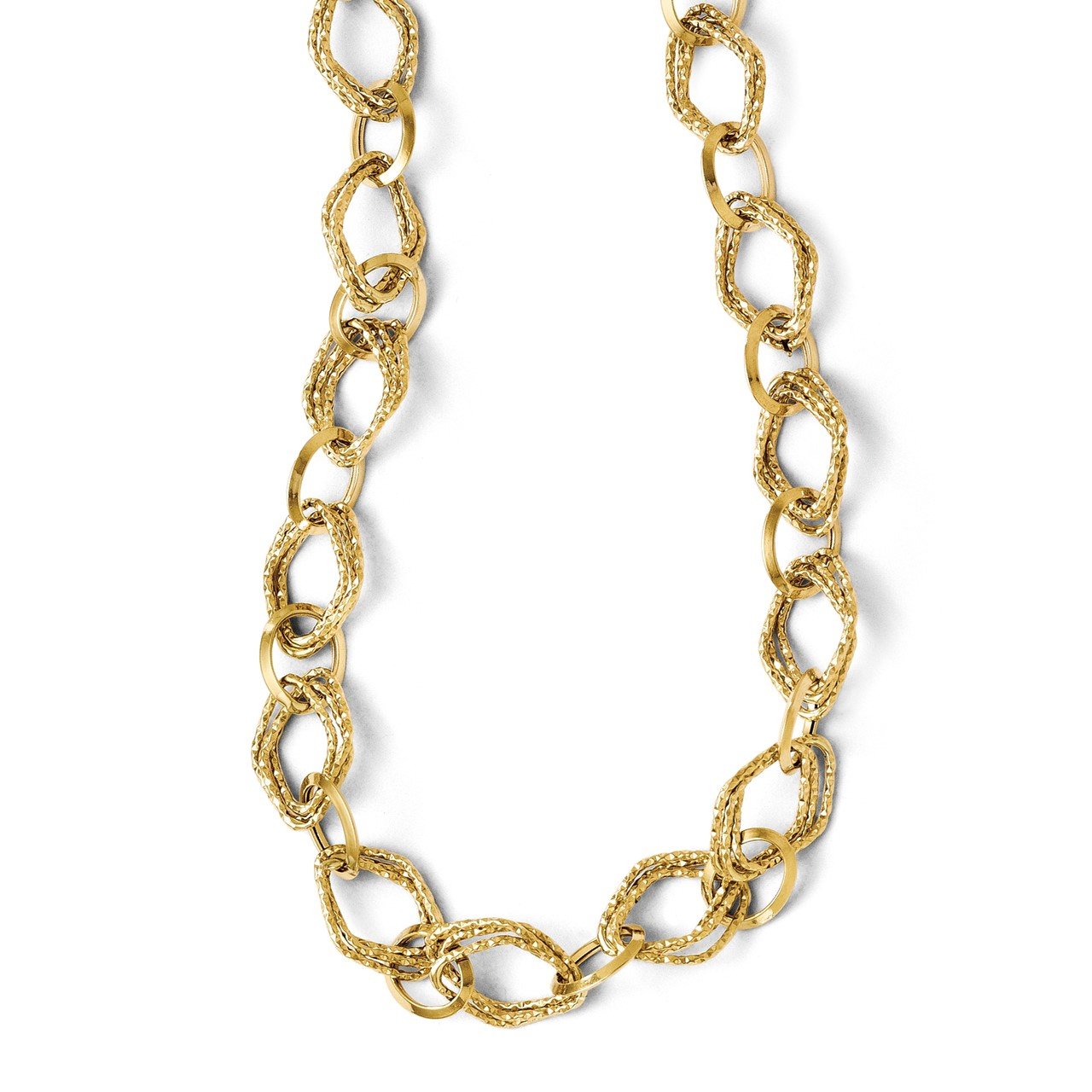 Leslies 14k Polished and Textured Fancy Link with 2in ext. Necklace