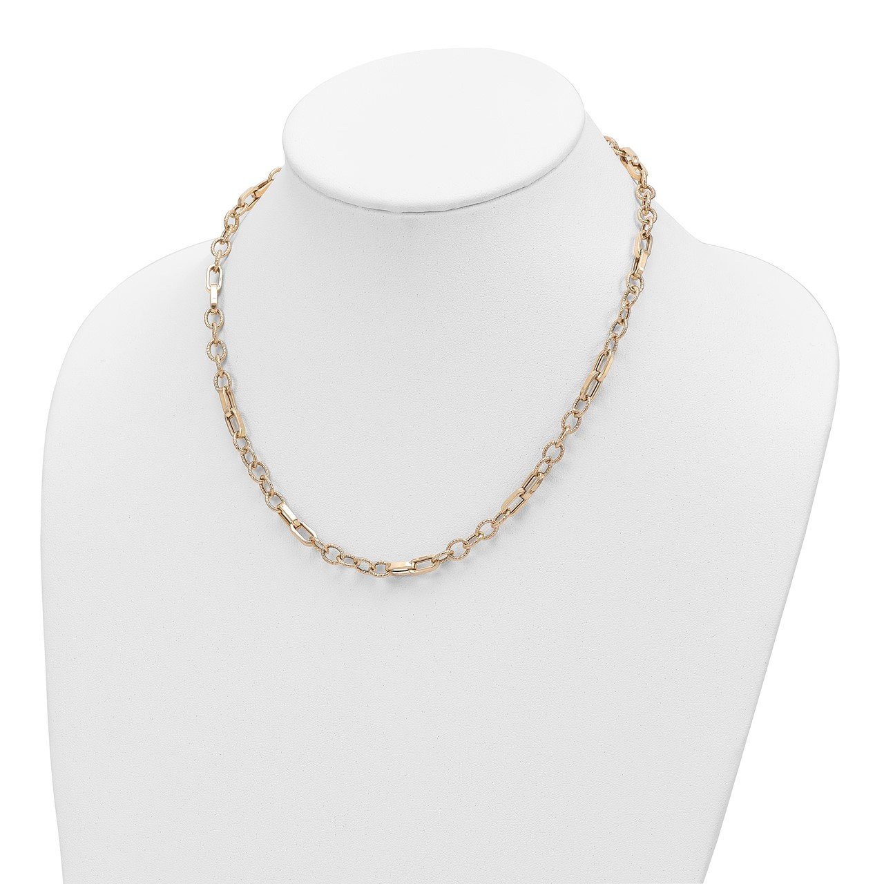 14K Polished and Textured Fancy Link 18in Necklace-1