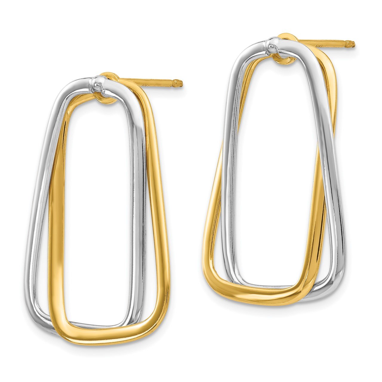 14k Two-Tone Fancy Versatile Lrg Rectangle Post Earrings-1