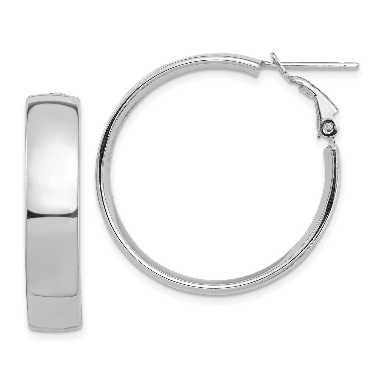 14k White Gold High Polished 7mm Omega Back Hoop Earrings