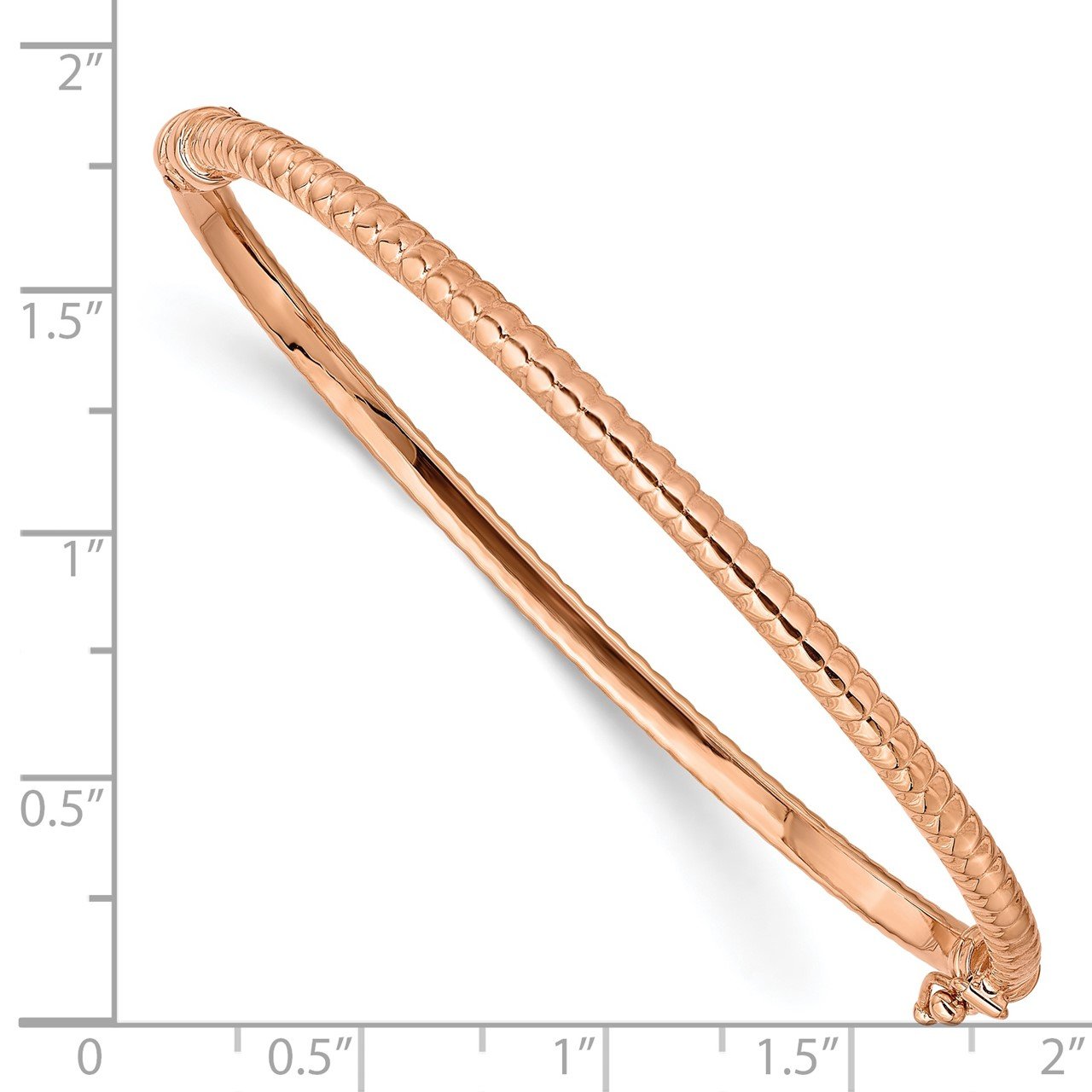 14K Rose Gold Polished Textured Hinged Bangle Bracelet-2