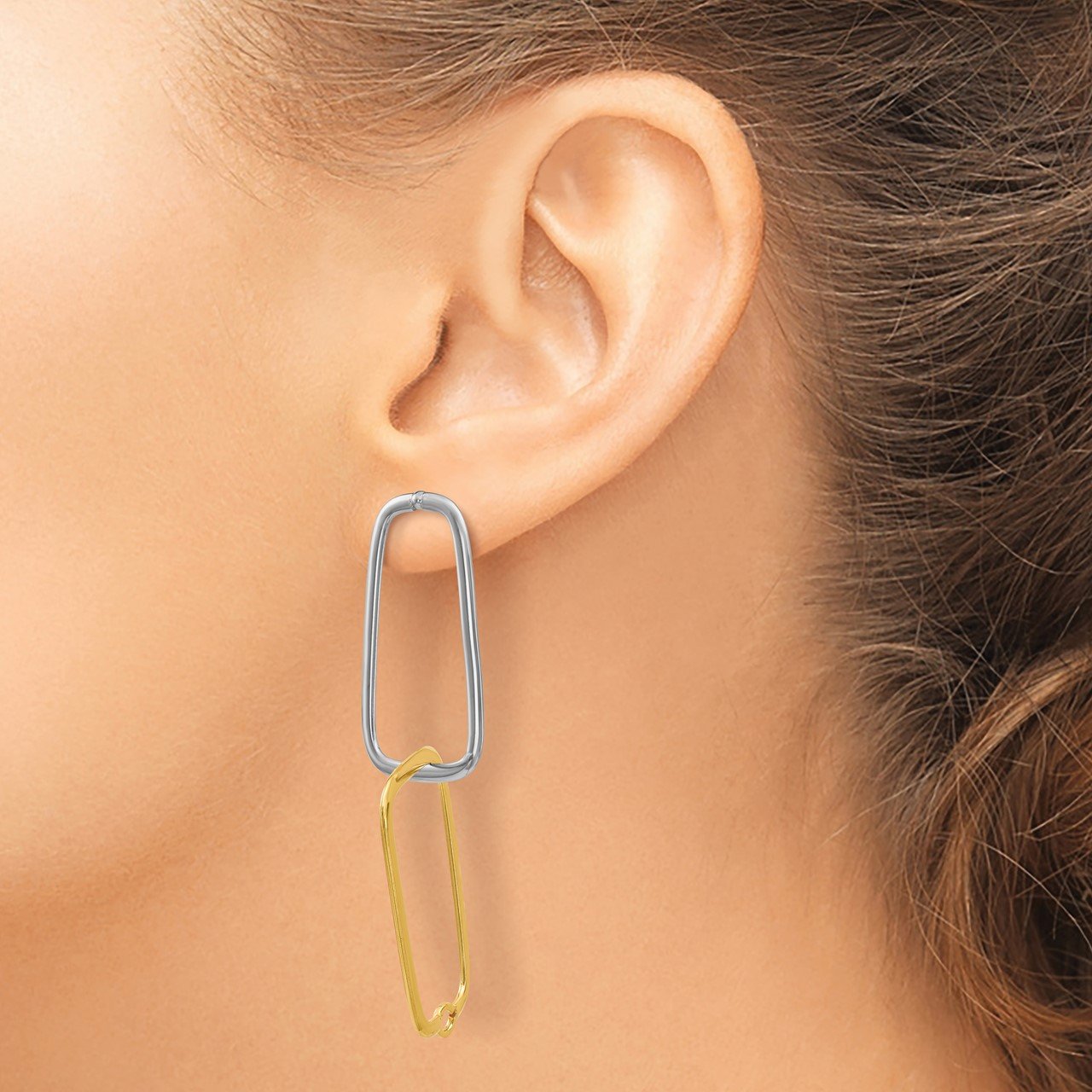 14k Two-Tone Fancy Versatile Lrg Rectangle Post Earrings-8