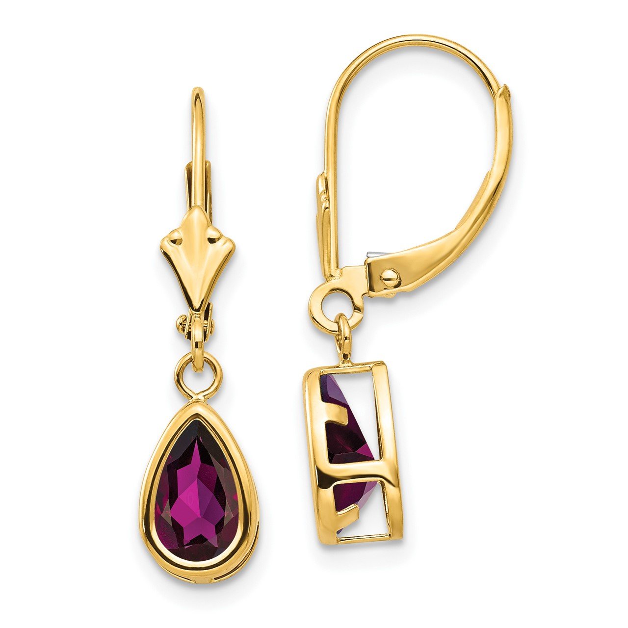 14k 8x5mm Pear Rhodolite Garnet Leverback Earrings