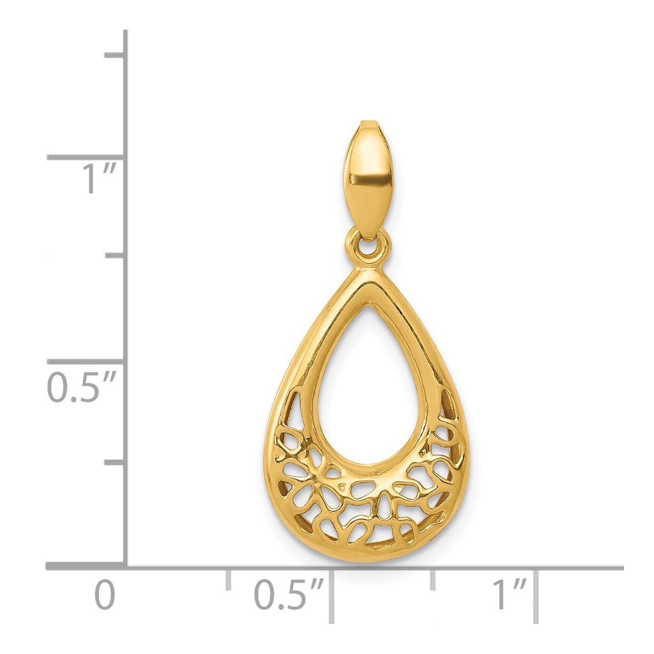 14k Polished Floral Teardrop Pendant-2