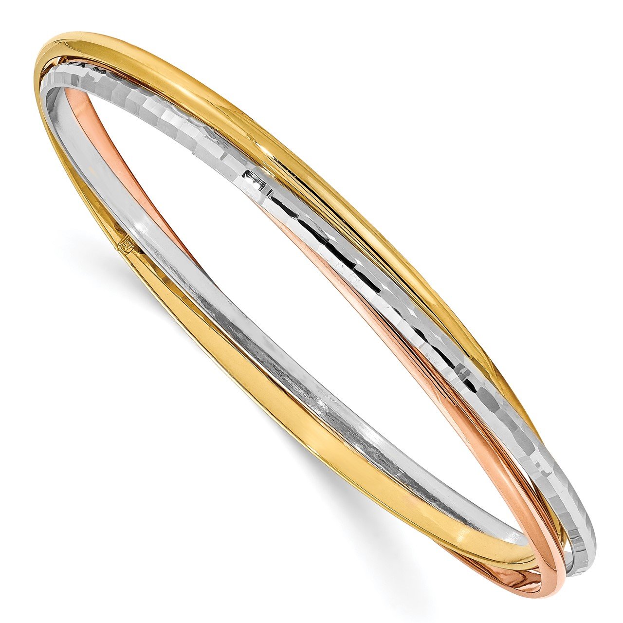 Leslie's 14K Tri-color Polished and Textured 3 intertwined Slip-On Bangles
