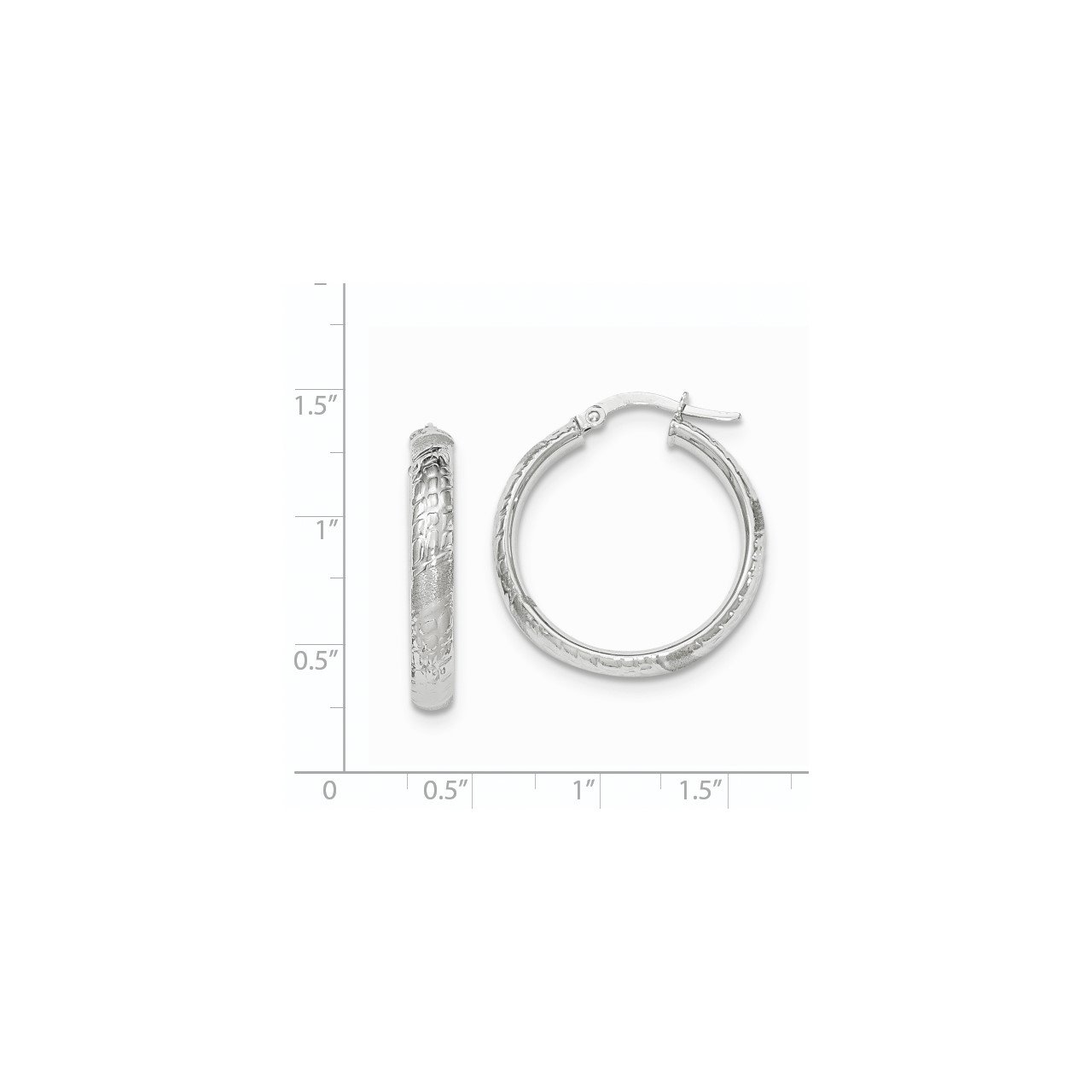 14k White Gold Polished Textured Large Round Hoop Earrings-1