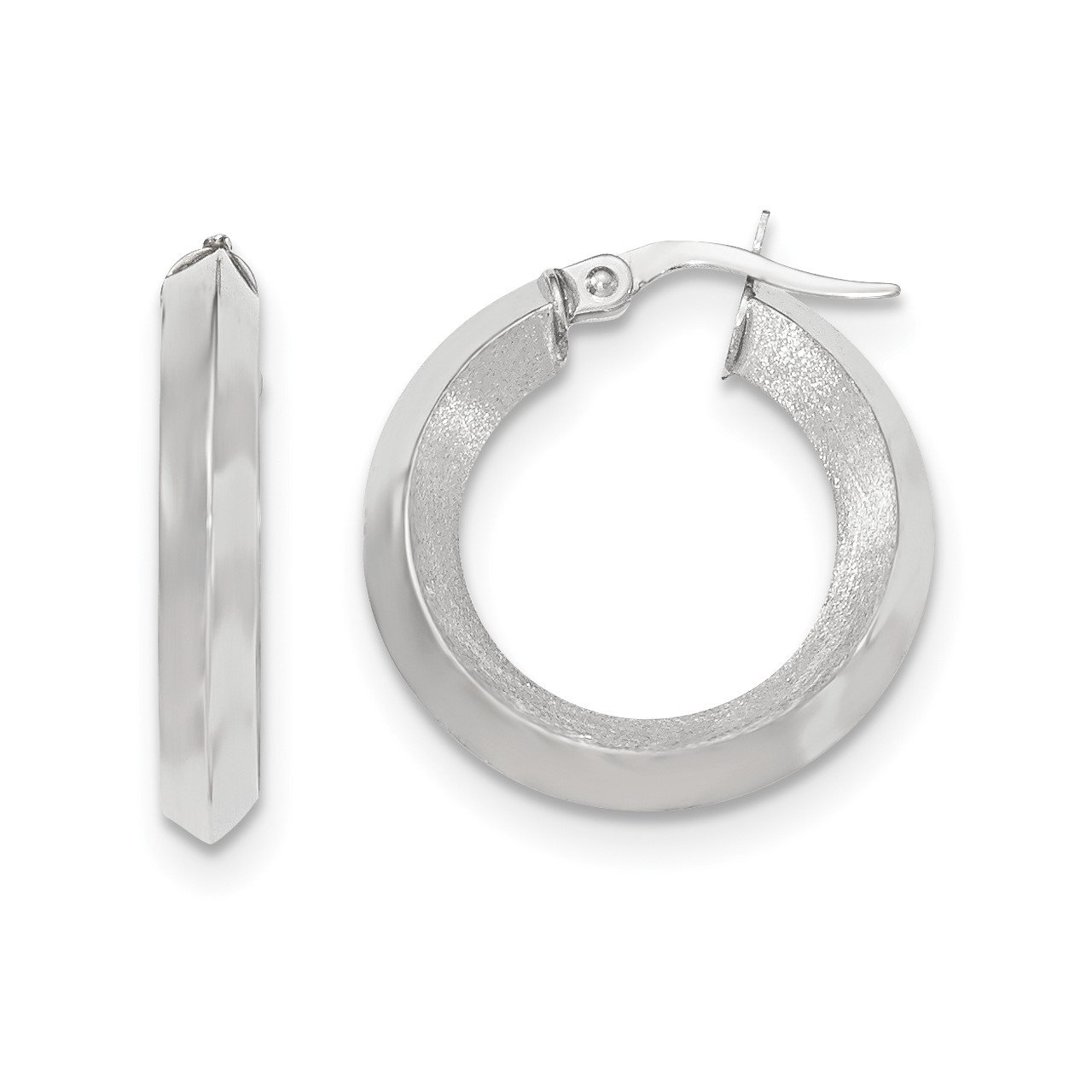 14k White Gold Satin And Polished Beveled Edge Hoop Earrings The Gold Store 1347