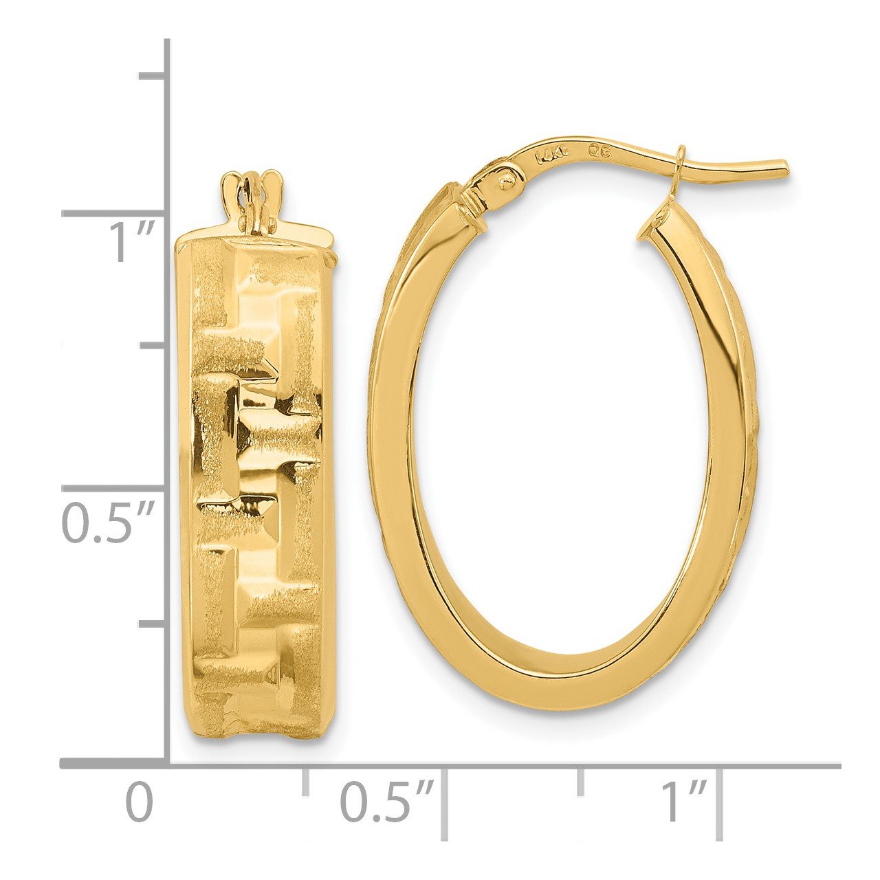 14k Polished and Textured Oval Hoop Earrings-2