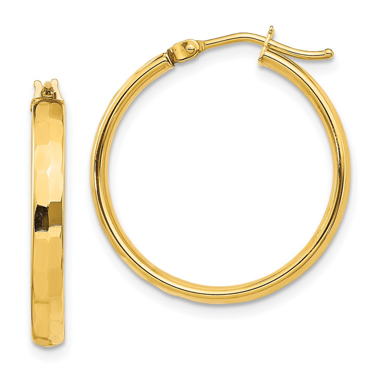 14k Gold Polished and Textured Hoop Earrings