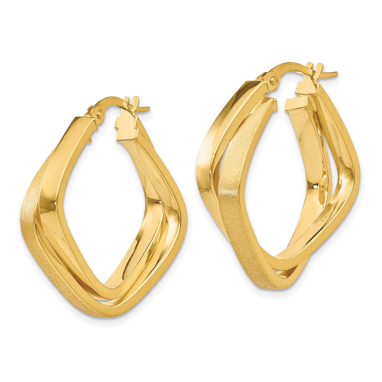 Leslie's 14K Polished and Scratch-finish Square Hoop Earrings-1