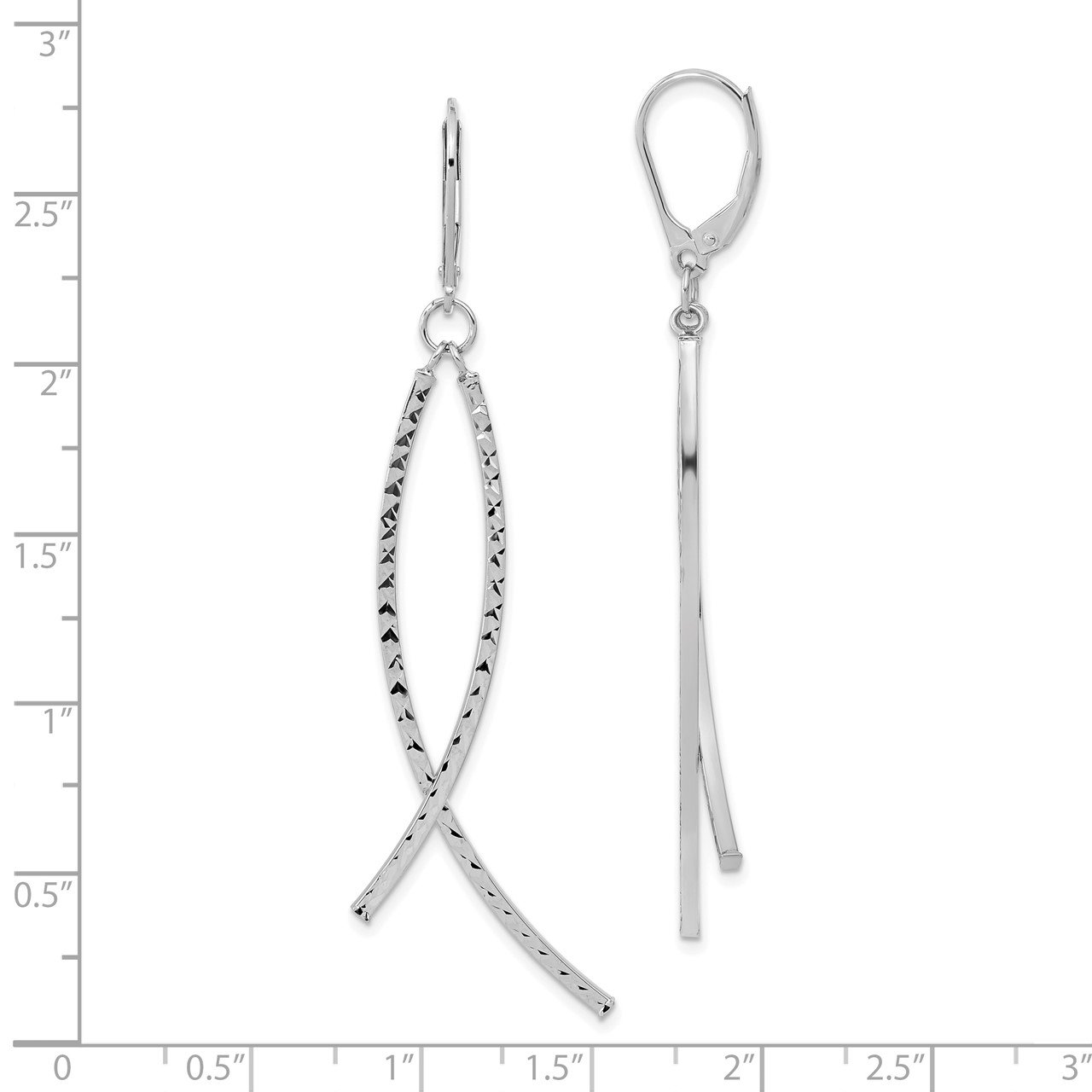 14K White Gold Polished and D/C Fancy Dangle Leverback Earrings-1