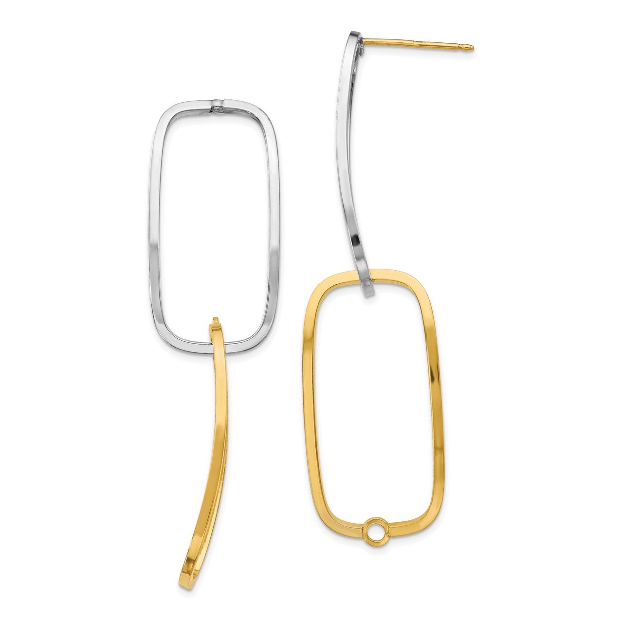 14k Two-Tone Fancy Versatile Lrg Rectangle Post Earrings-4