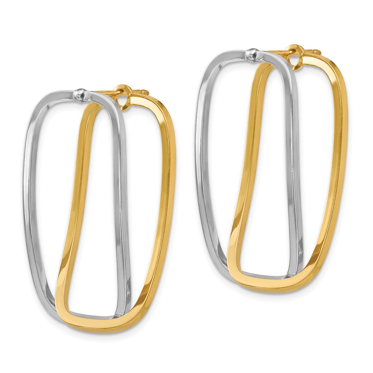 14k Two-Tone Fancy Versatile Lrg Rectangle Post Earrings-3