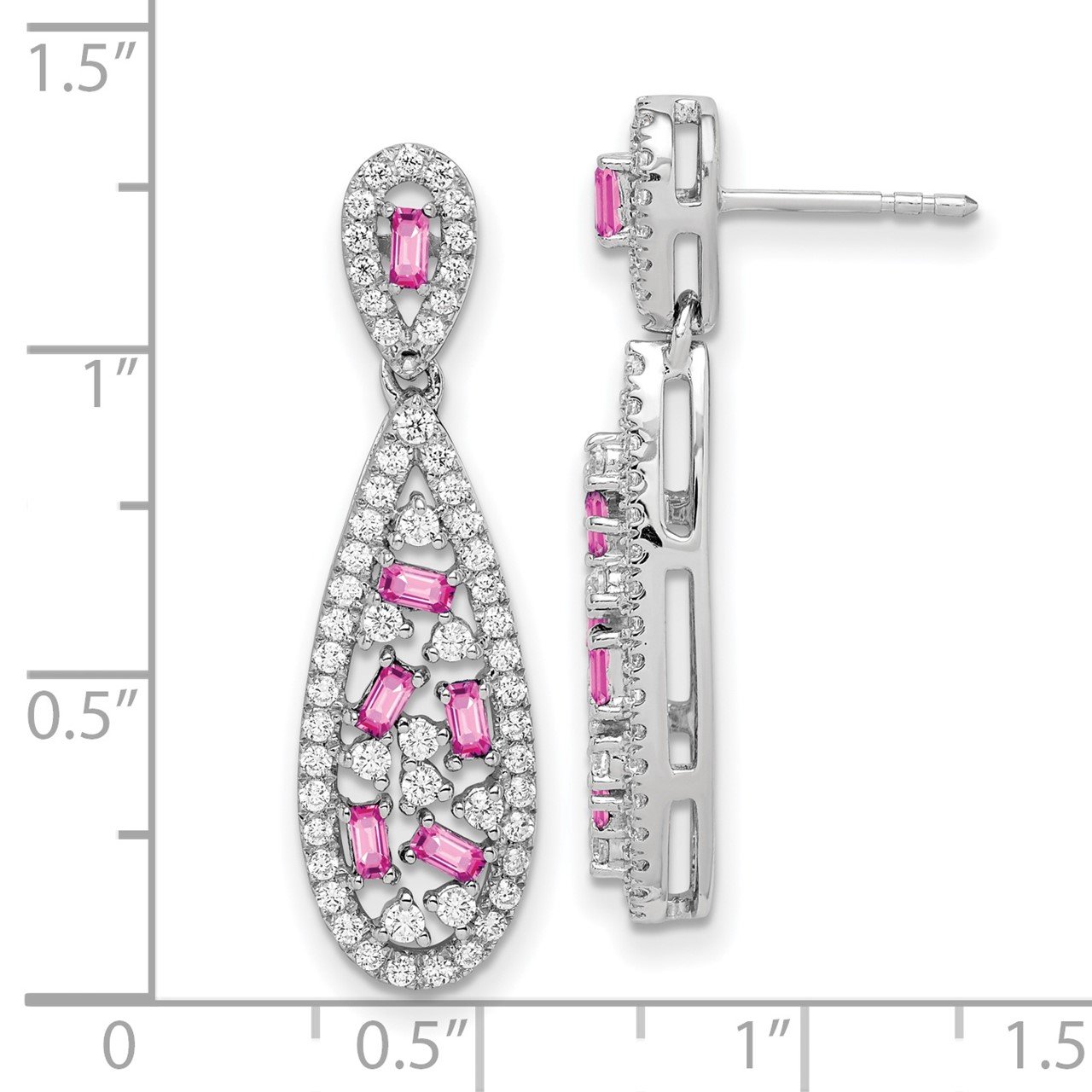 14k WG Lab Grown Dia SI1/SI2, G H I, Cr.Pink Sap Teardrop Earrings-1