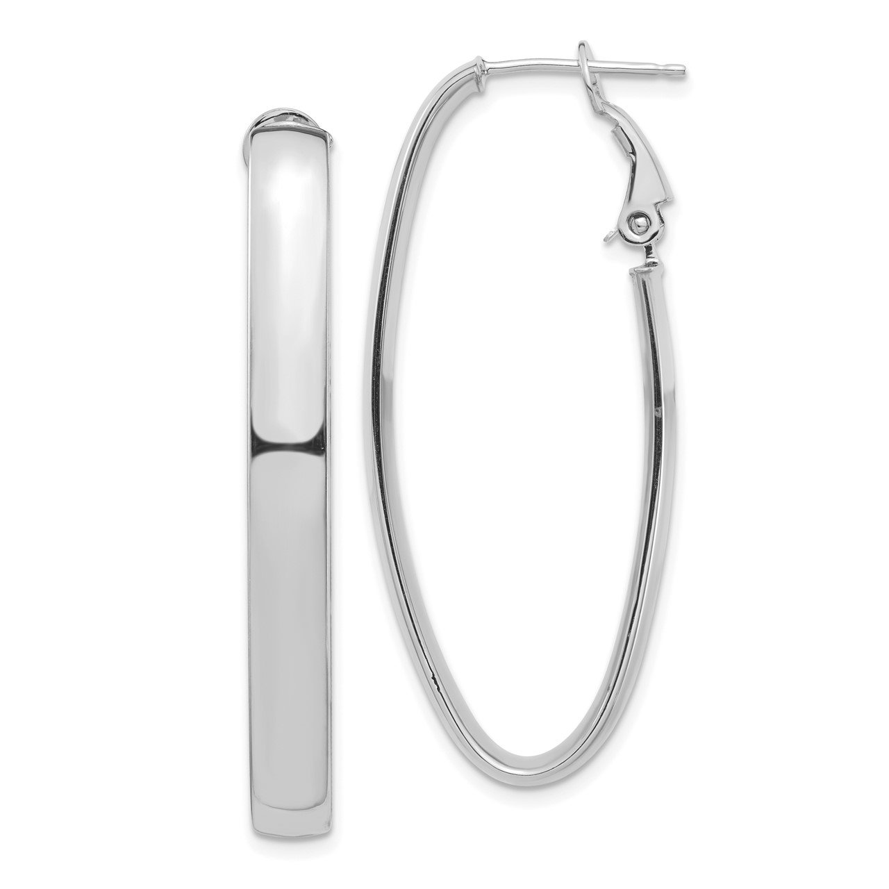 14k White Gold High Polished 5mm Omega Back Oval Hoop Earrings