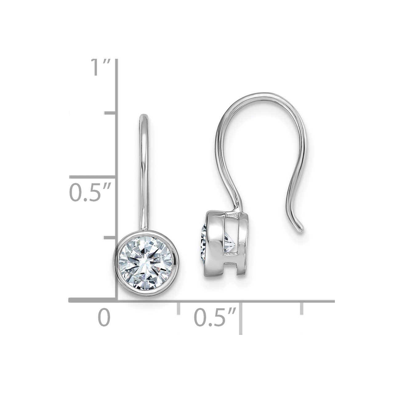 14k White Gold Round Bezel Dangle Earring D E F Pure Light Moissanite-2