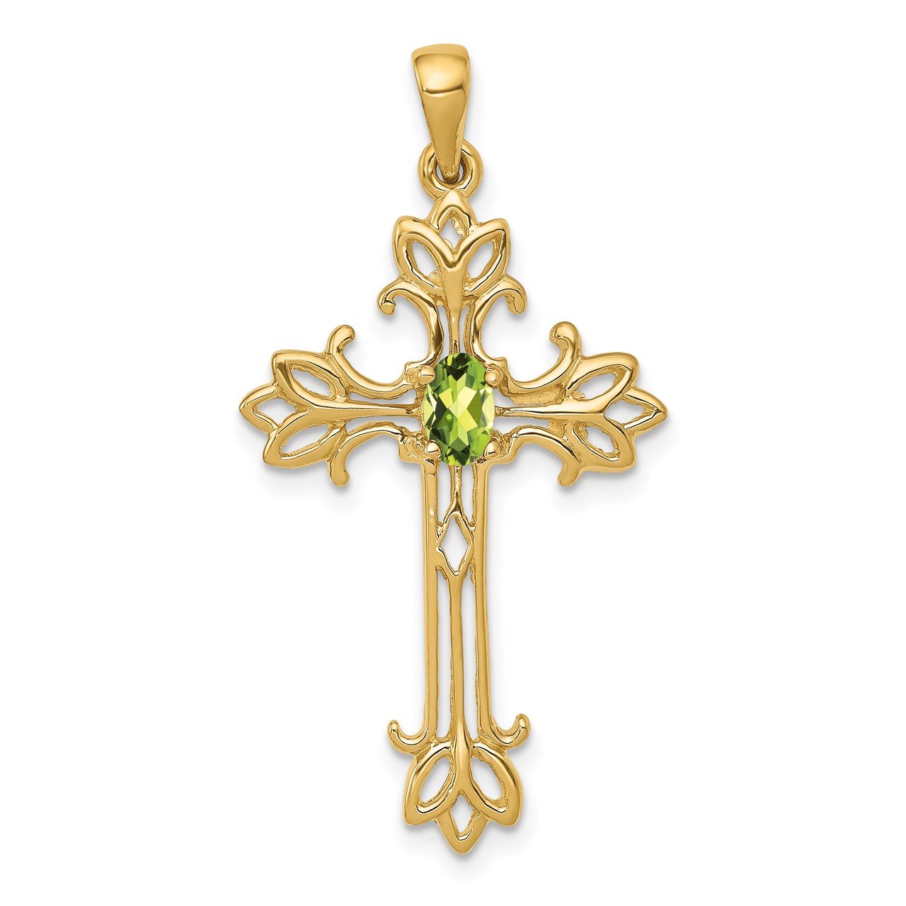 14k 5x3mm Oval Peridot cross pendant