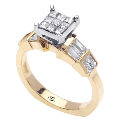 14K Yellow Gold Natural Diamond Engagement Ring (Cluster Setting)
