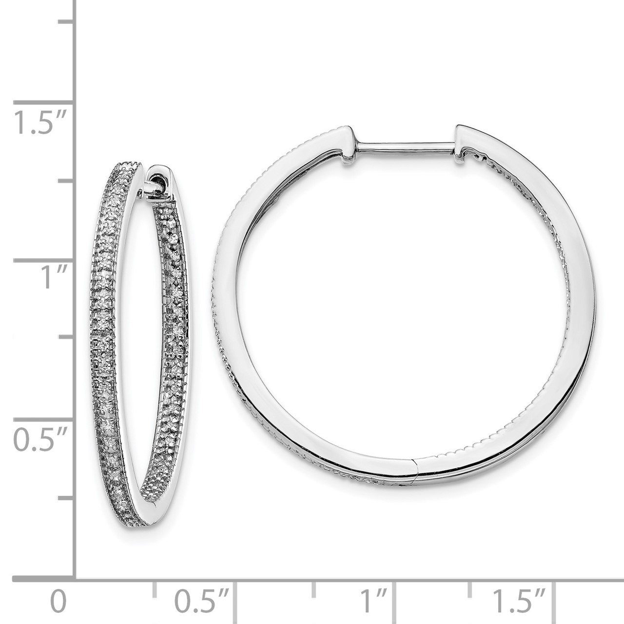 14k White Gold Polished Diamond In/Out Hinged Hoop Earrings-2