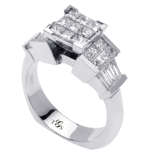 14K White Gold Natural Diamond Engagement Ring (Cluster Setting)
