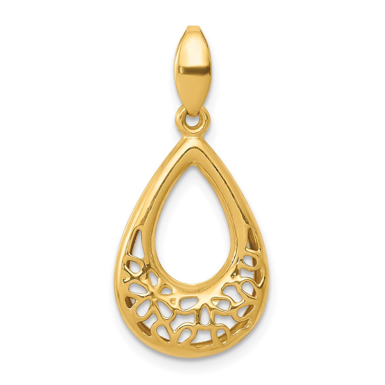 14k Polished Floral Teardrop Pendant