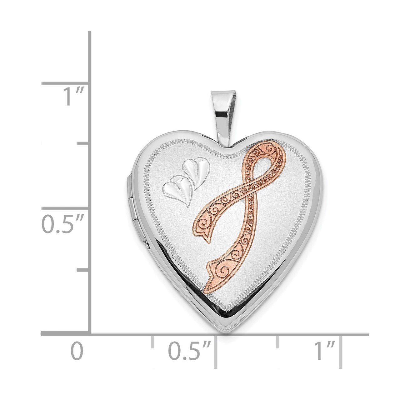 14K 20mm White Gold Enamel Breast Cancer with Hearts Heart Locket-4