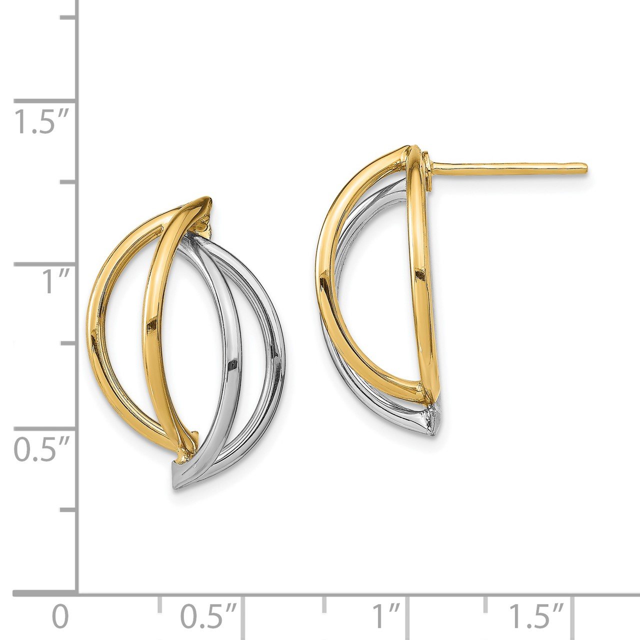 14k with White Rhodium Double Half Circle Wire Post Earrings-2