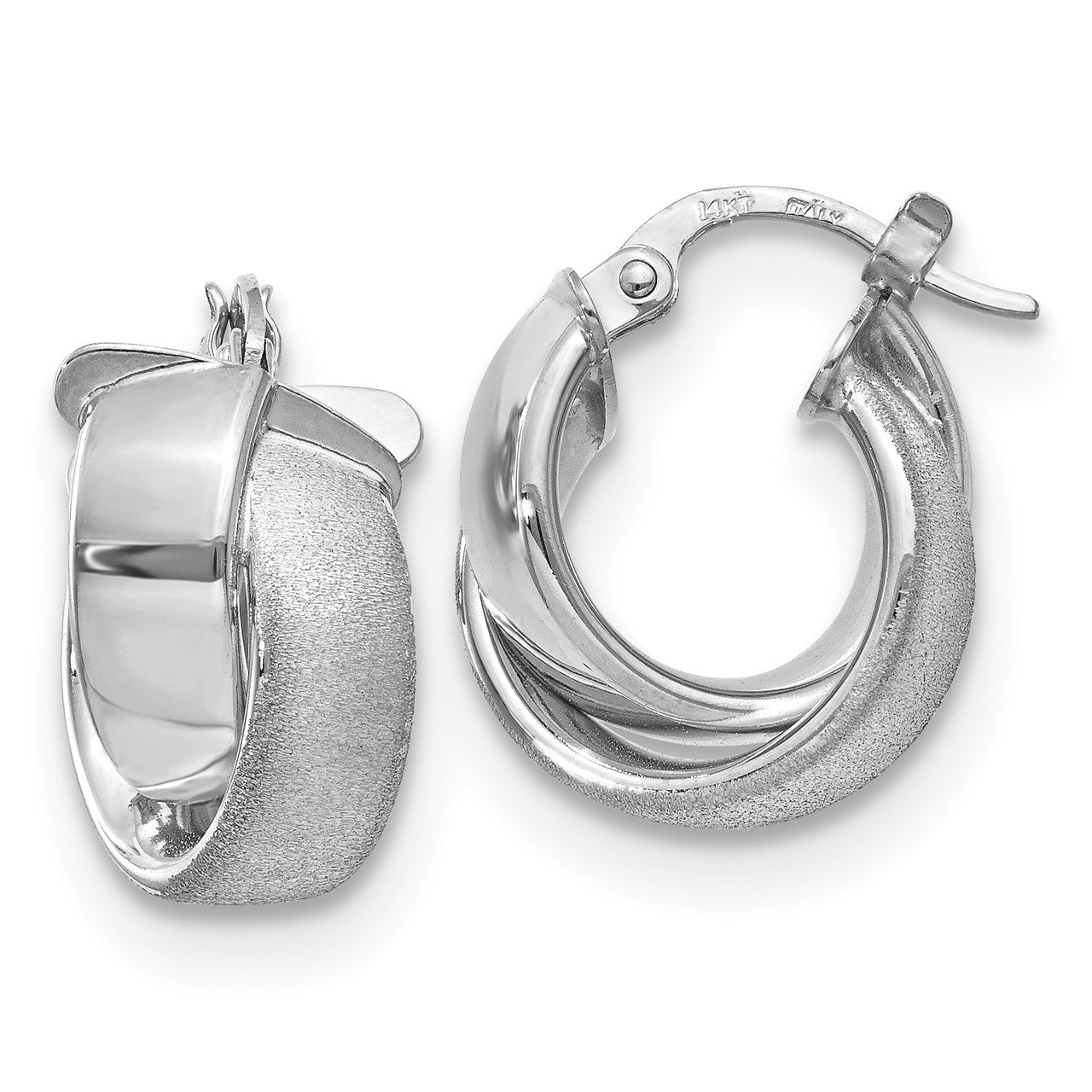 Leslie's 14K White Gold Polished and Satin Hoop Earrings