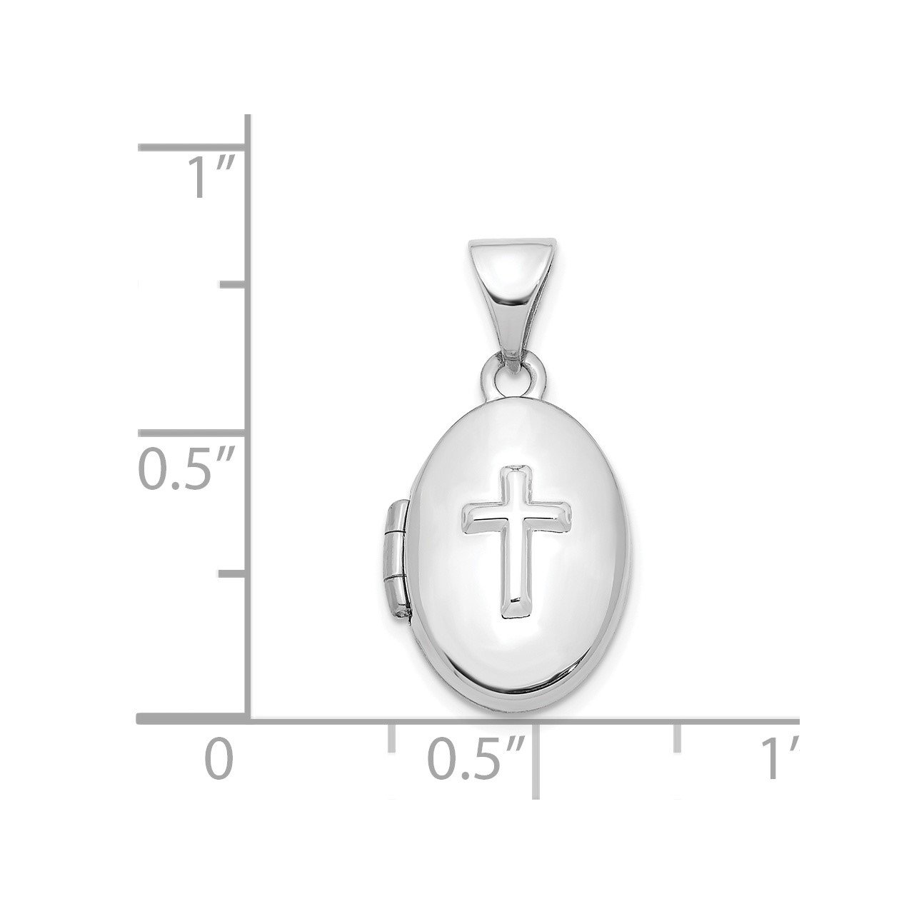14K White Gold with Cross 16mm Oval Locket Pendant-2