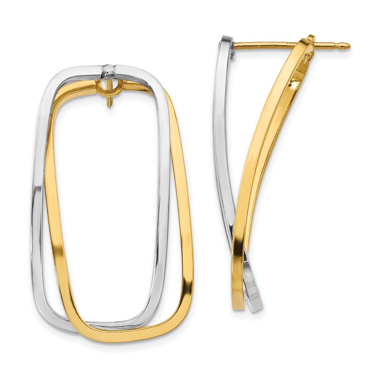14k Two-Tone Fancy Versatile Lrg Rectangle Post Earrings-2