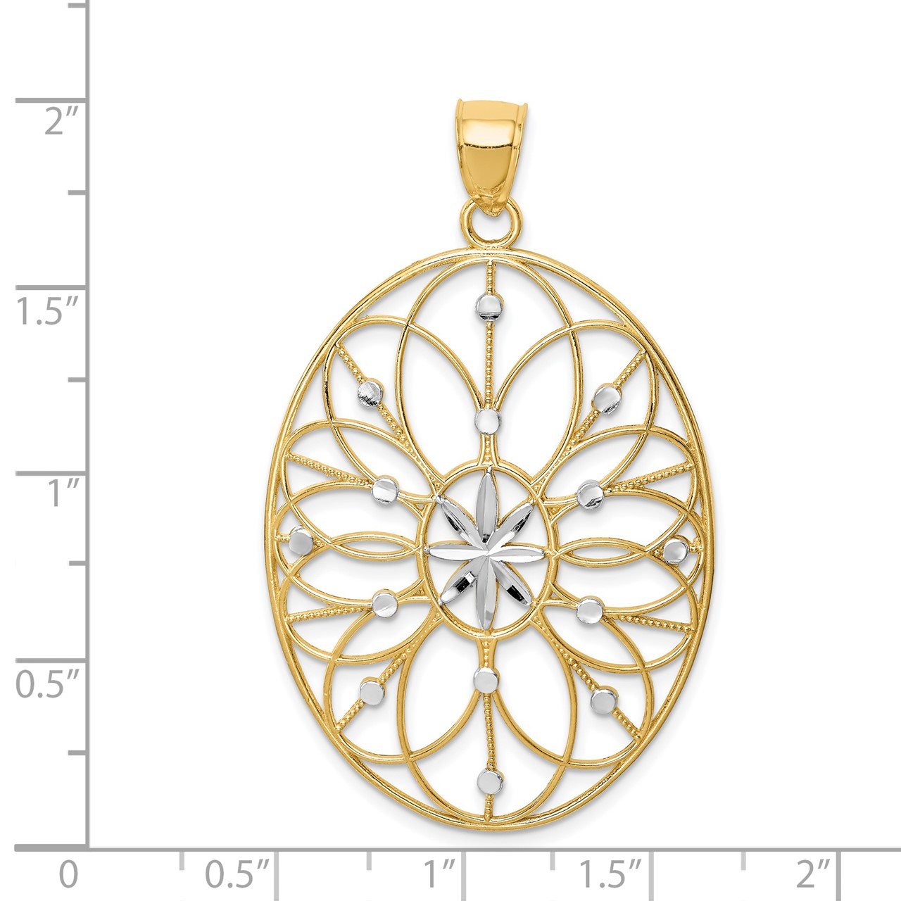 14Kwith Rhodium Floral Medallion Pendant-2