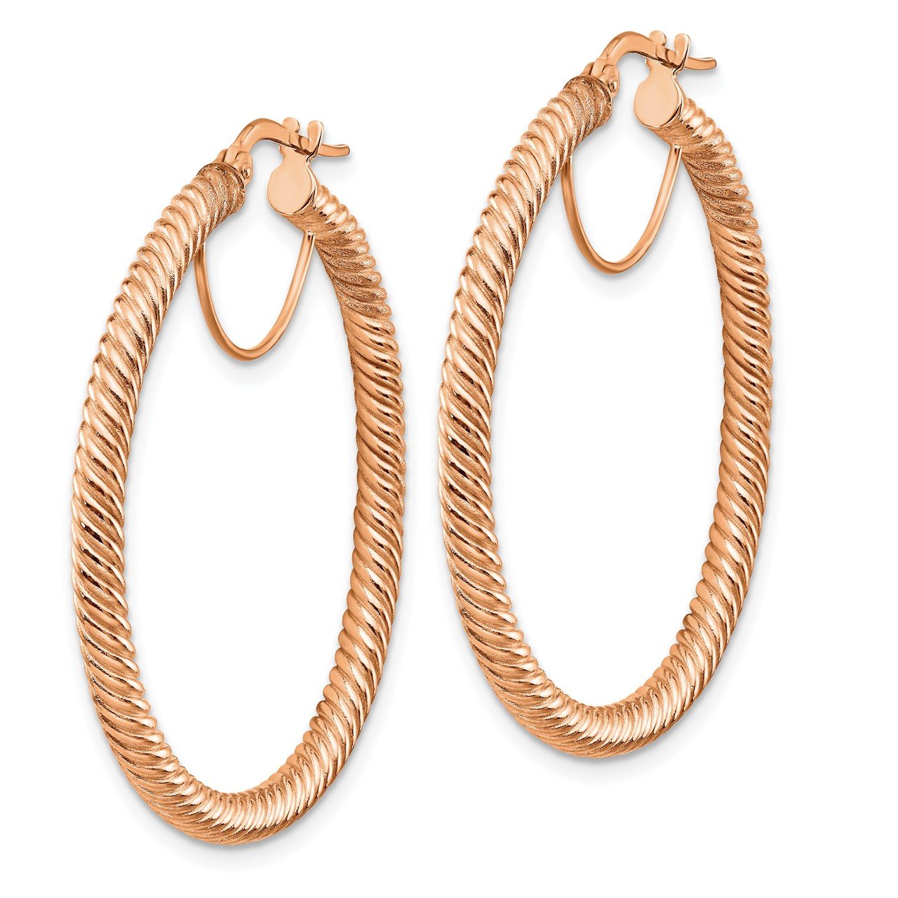 14k 3x30mm Rose Gold Twisted Round Hoop Earrings-1