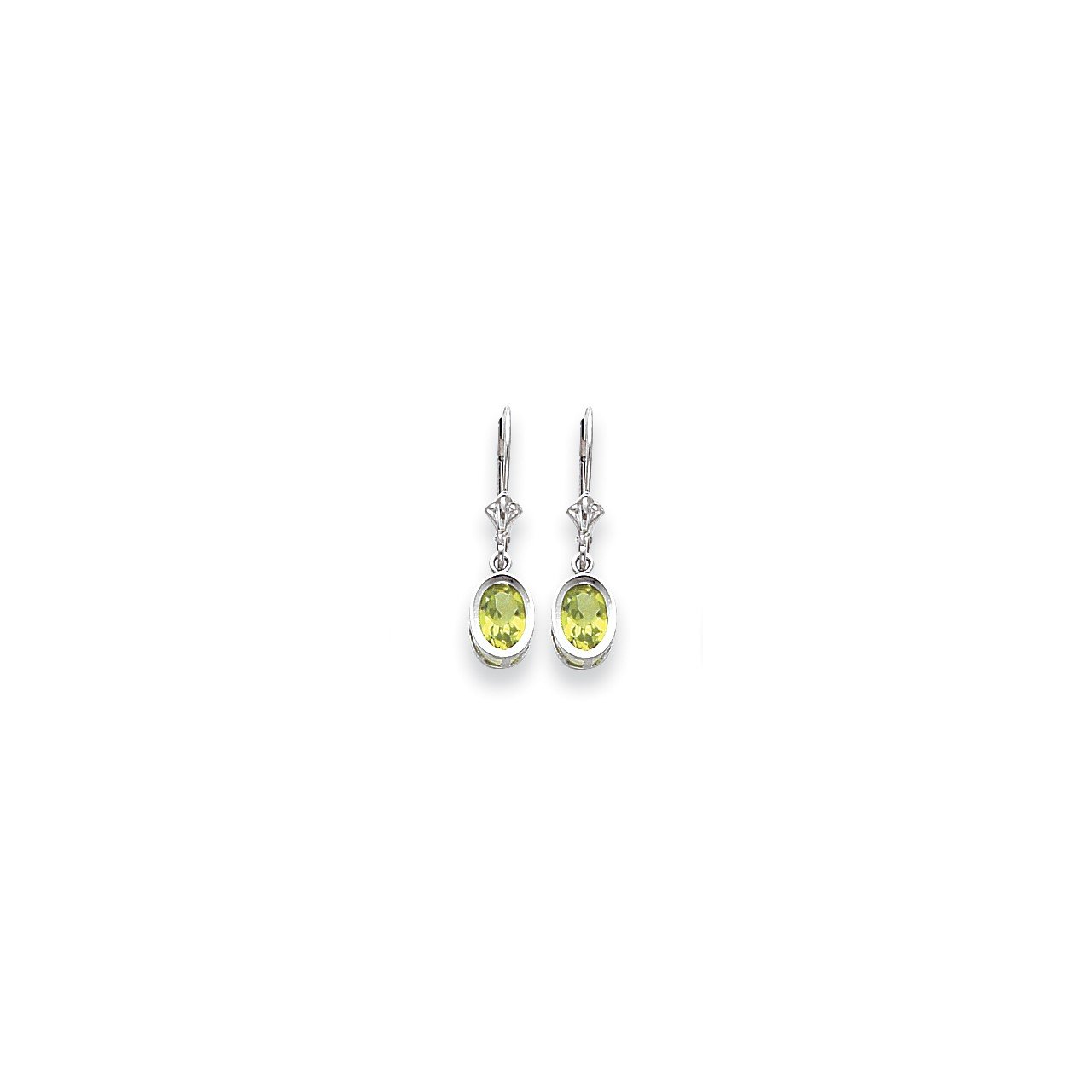 14k White Gold 7x5mm Oval Peridot Checker leverback earring