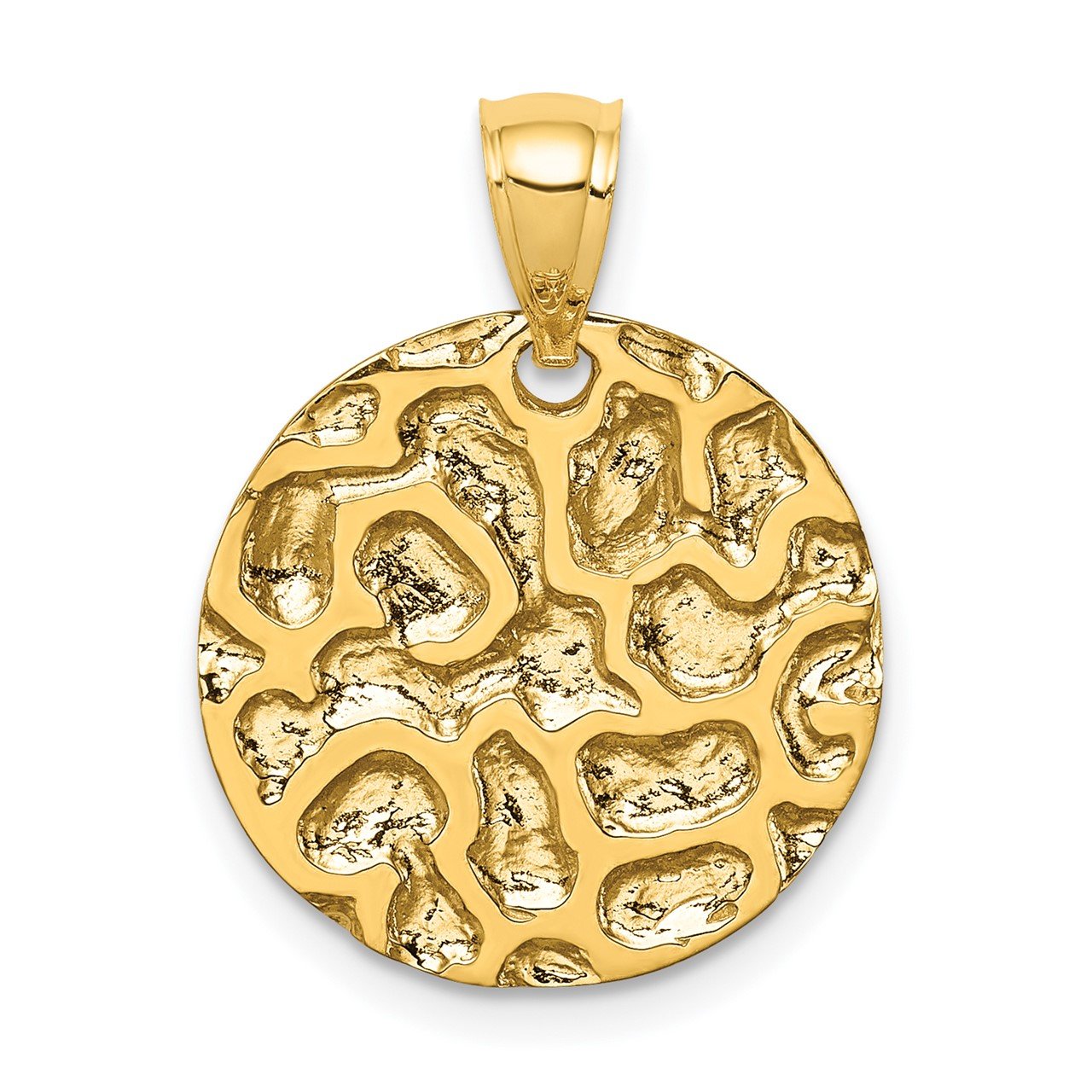 14K Polished and Textured Disc Pendant-0