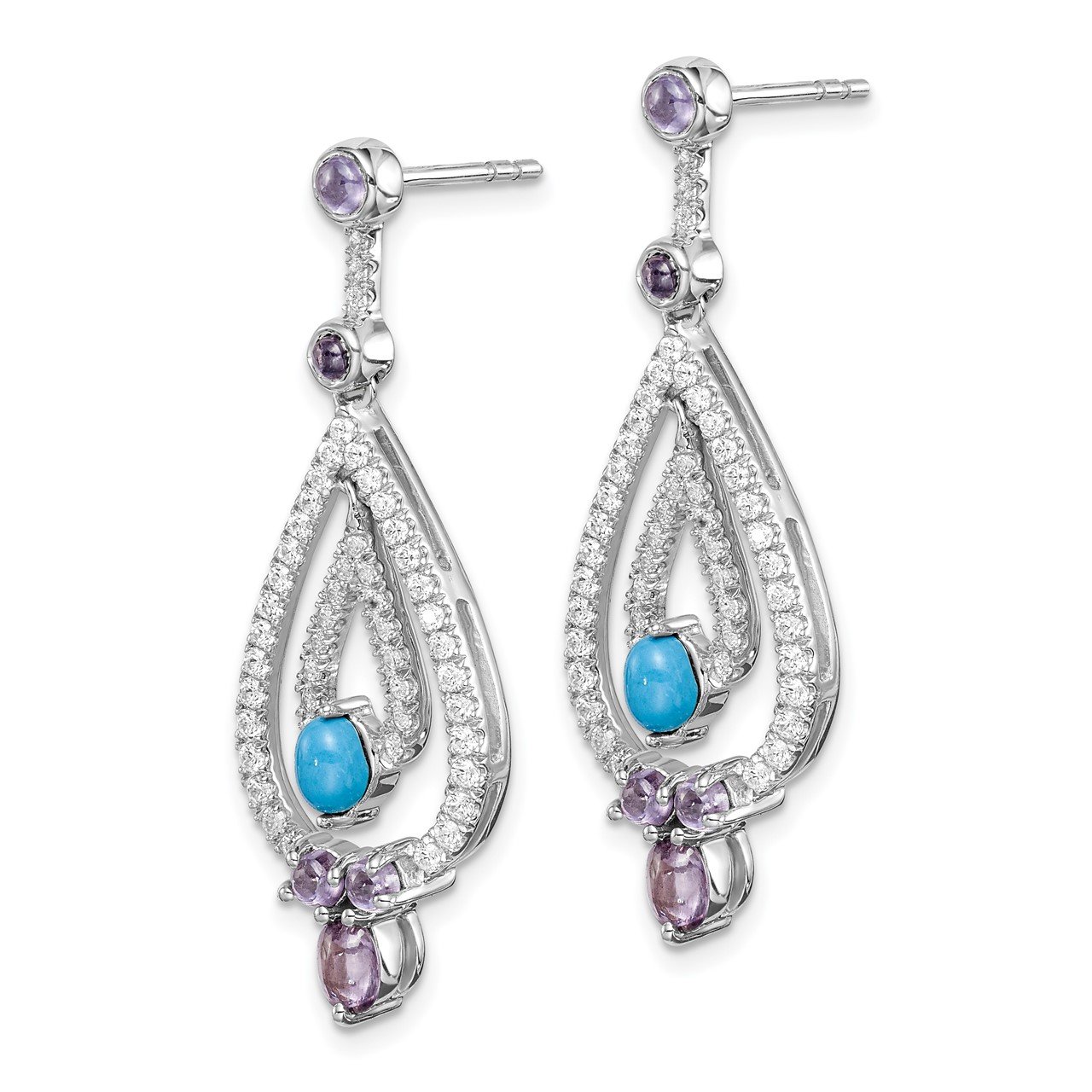 14k White Gold Turquoise/Amethyst/White Topaz Dangle Earrings-1