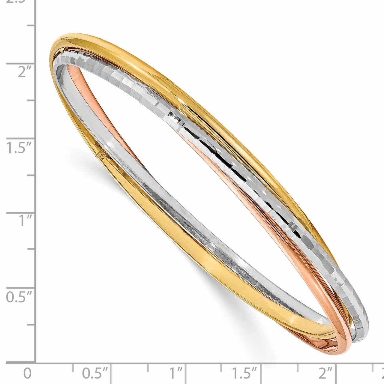 Leslie's 14K Tri-color Polished and Textured 3 intertwined Slip-On Bangles-1