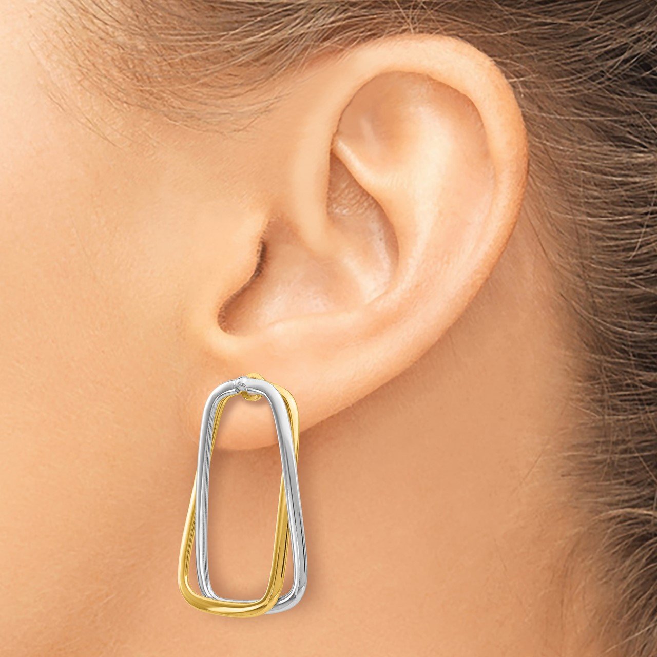 14k Two-Tone Fancy Versatile Lrg Rectangle Post Earrings-6