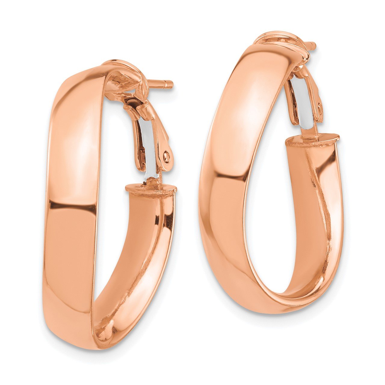 14k Rose Gold High Polished 5mm Wavy Omega Back Hoop Earrings-1