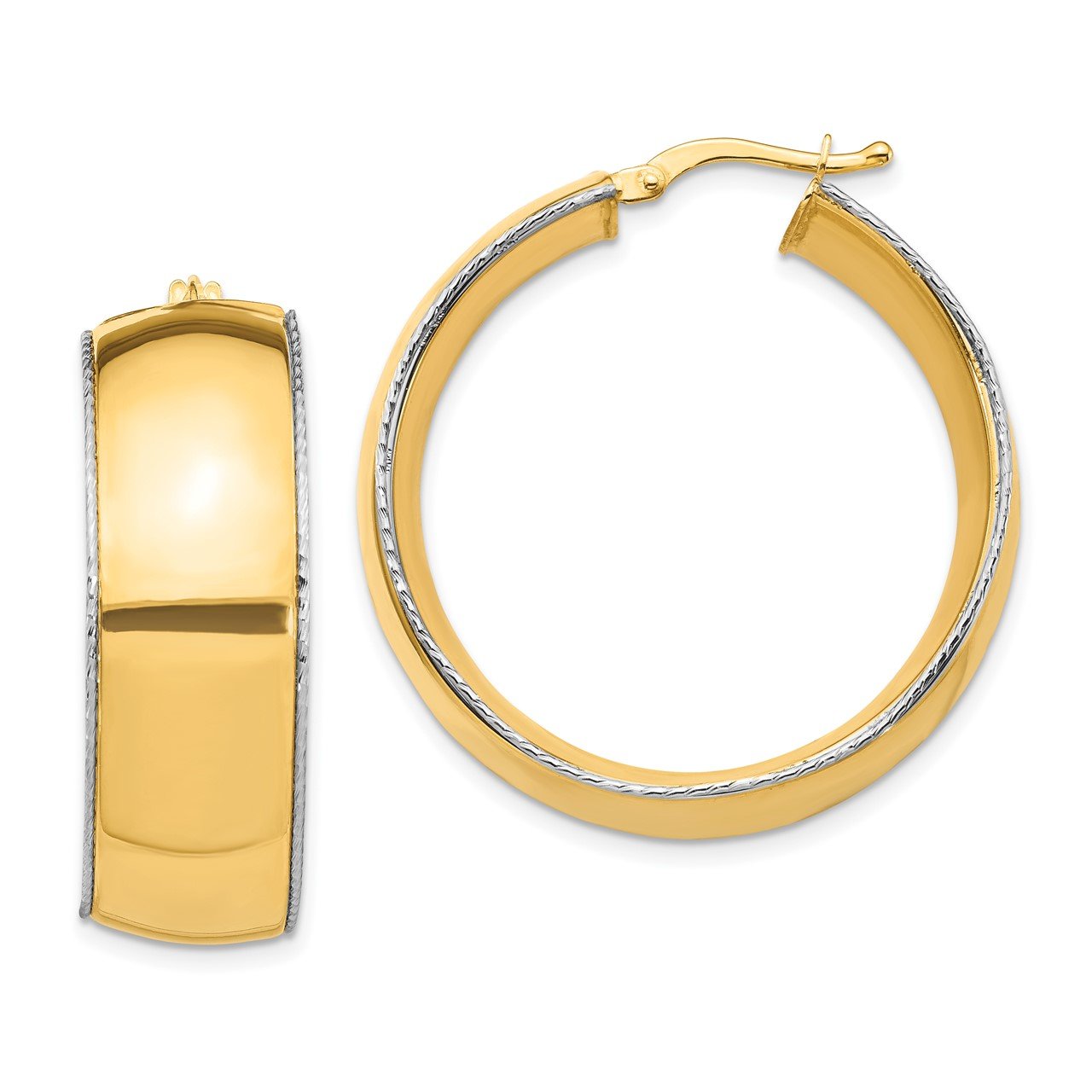 14K Two-Tone 11x31mm Polished D/C Edge Hoop Earrings