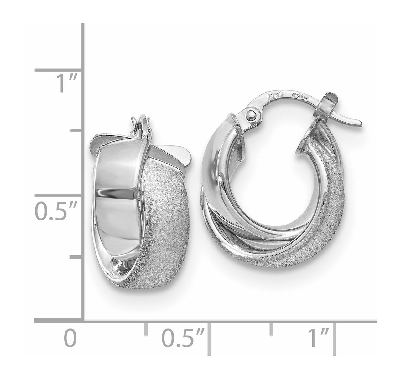 Leslie's 14K White Gold Polished and Satin Hoop Earrings-2