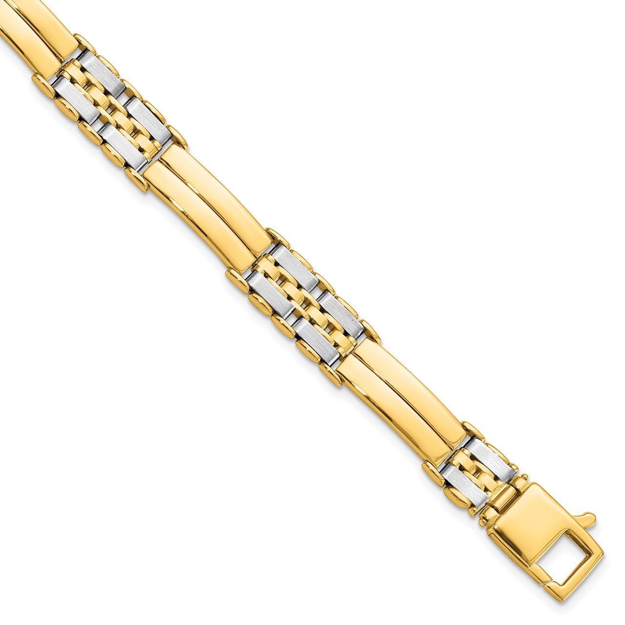 Leslie's 14K Two-tone Polished and Brushed Men's Link Bracelet