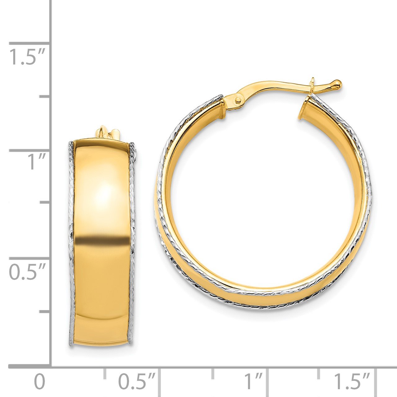 14K Yellow and White Gold 8x25mm D/C Edge Hoop Earrings-2