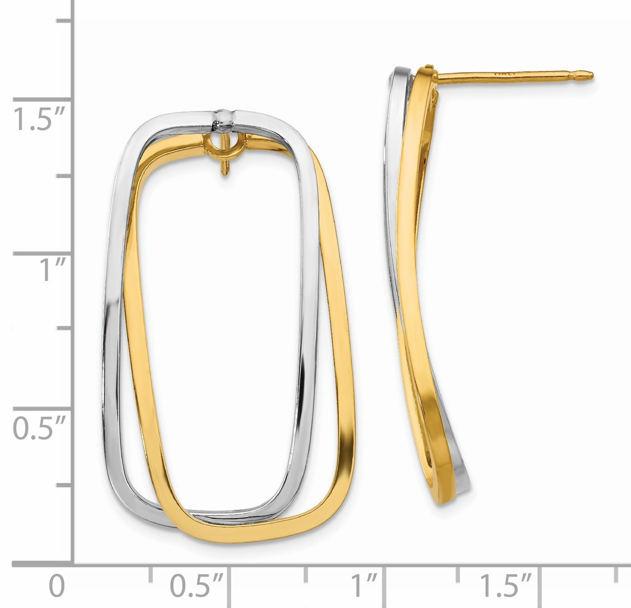 14k Two-Tone Fancy Versatile Lrg Rectangle Post Earrings-13