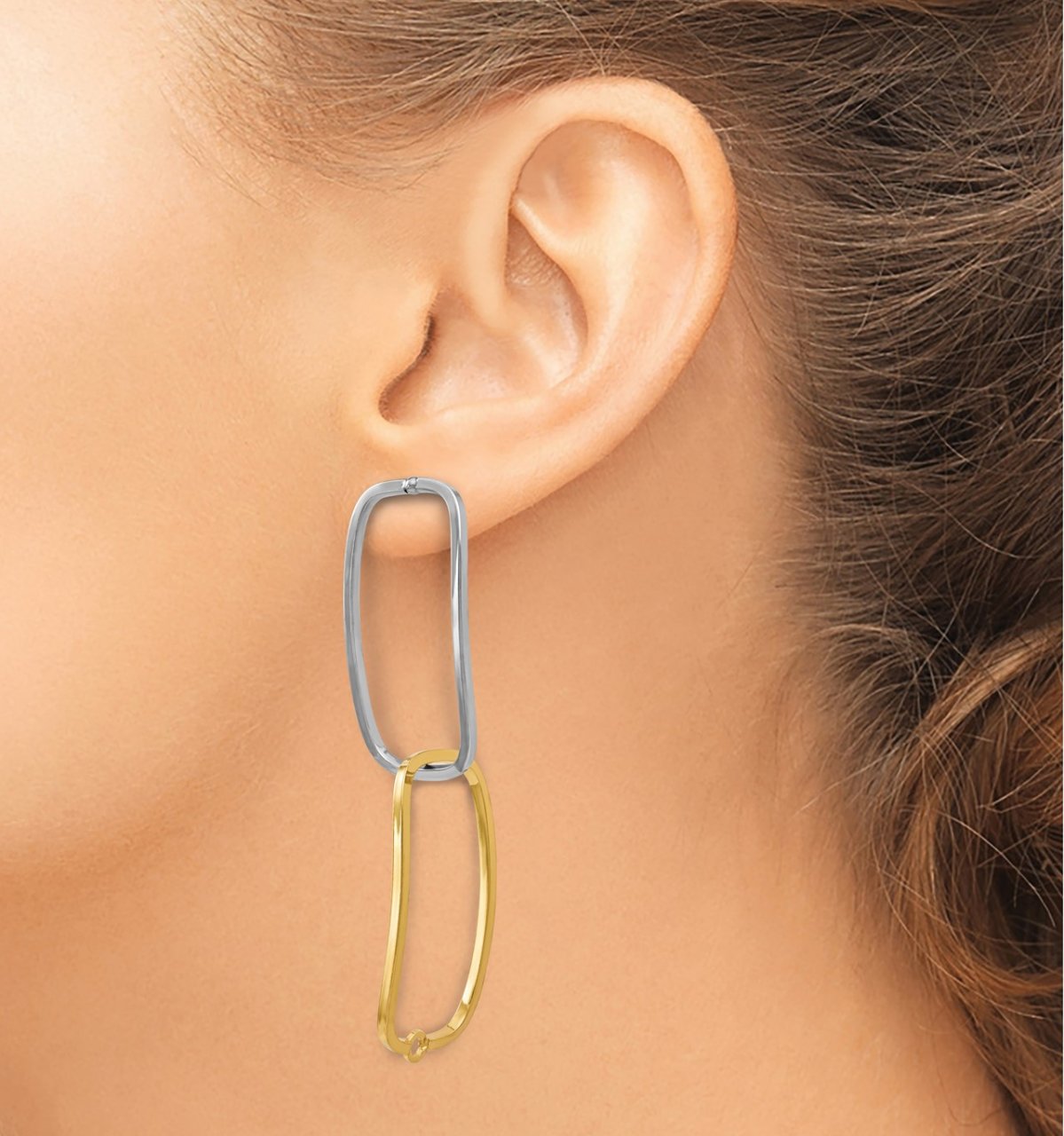 14k Two-Tone Fancy Versatile Lrg Rectangle Post Earrings-12