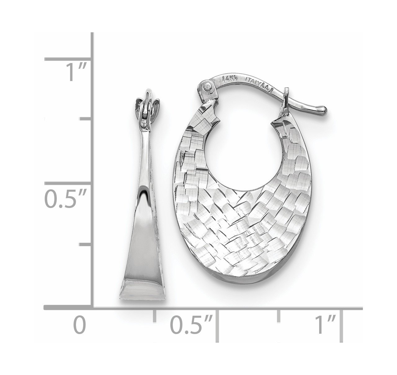 Leslie's 14K White Polished and Textured Fancy Hoop Earrings-2