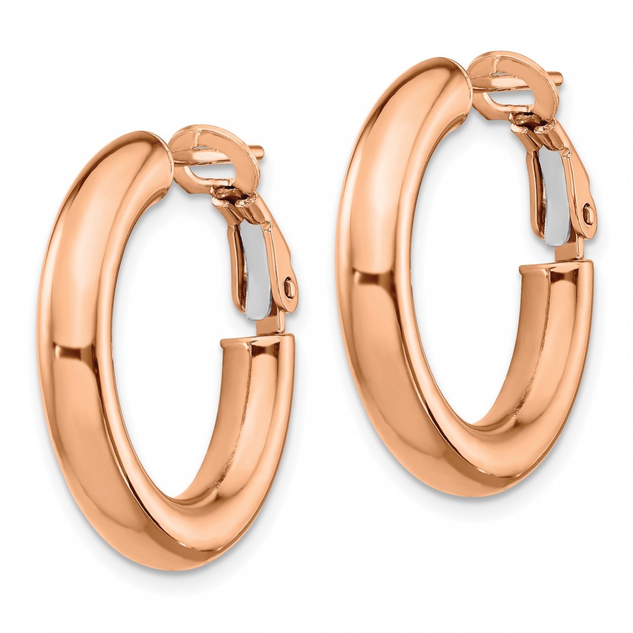 14k Rose Gold 4x15mm Polished Round Omega Back Hoop Earrings-1
