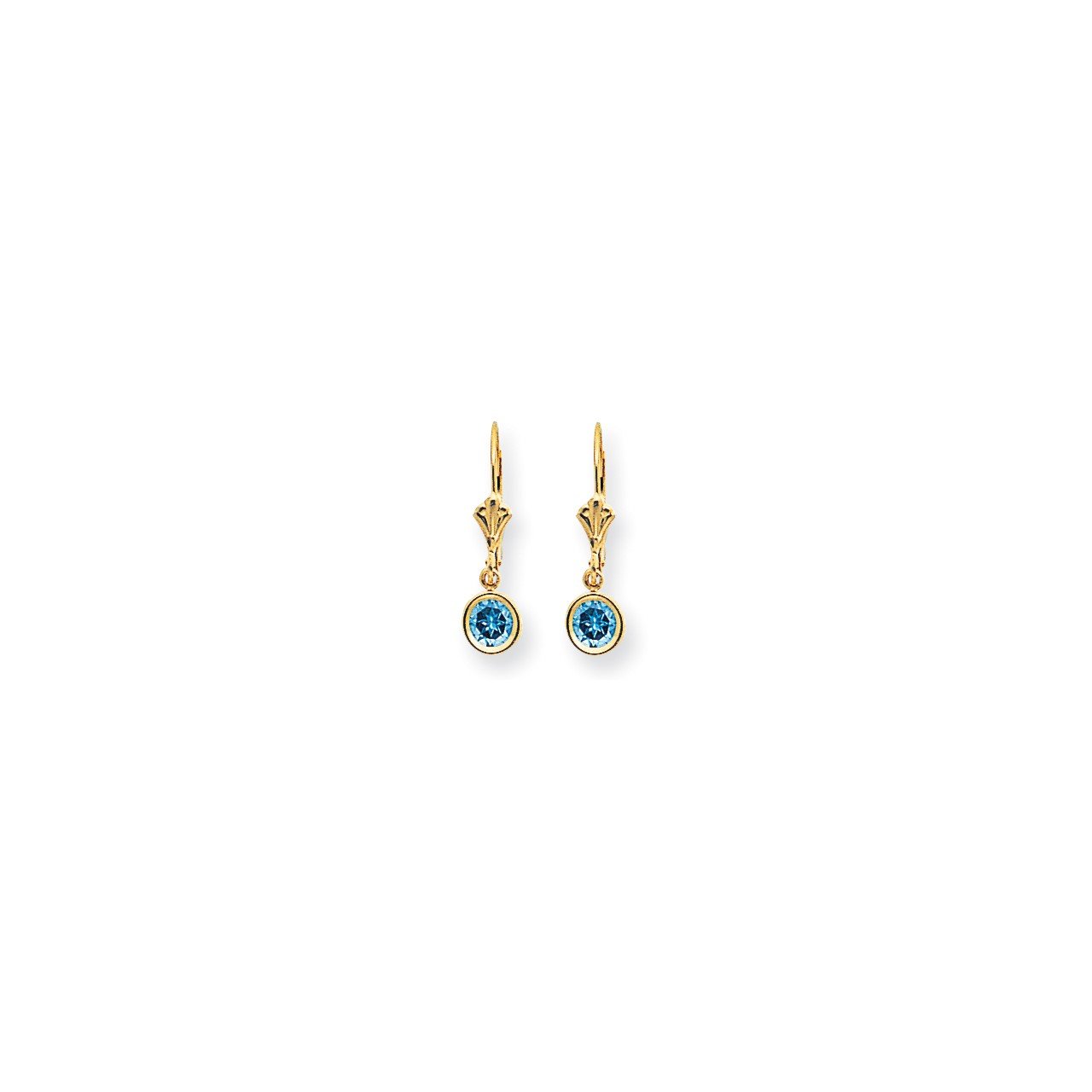 14k 5mm Blue Topaz Checker leverback earring