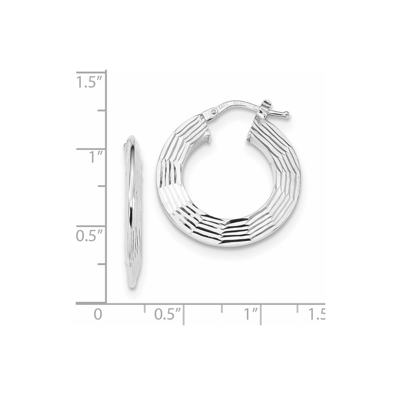 14k White Gold D/C and Polished Hoop Earrings-1