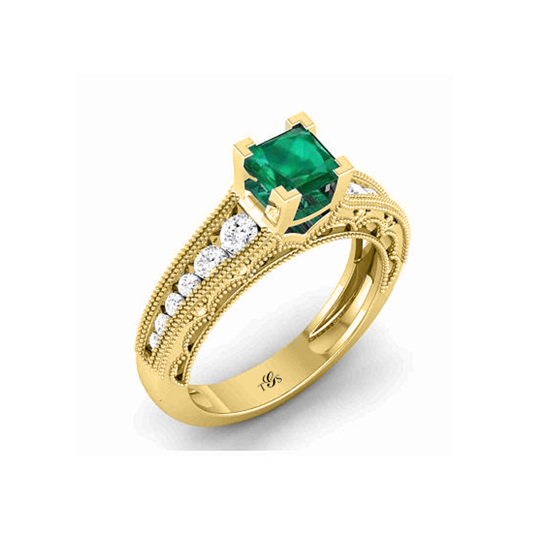 14K White Gold Green Stone/ Natural Diamonds Ring | The Gold Store