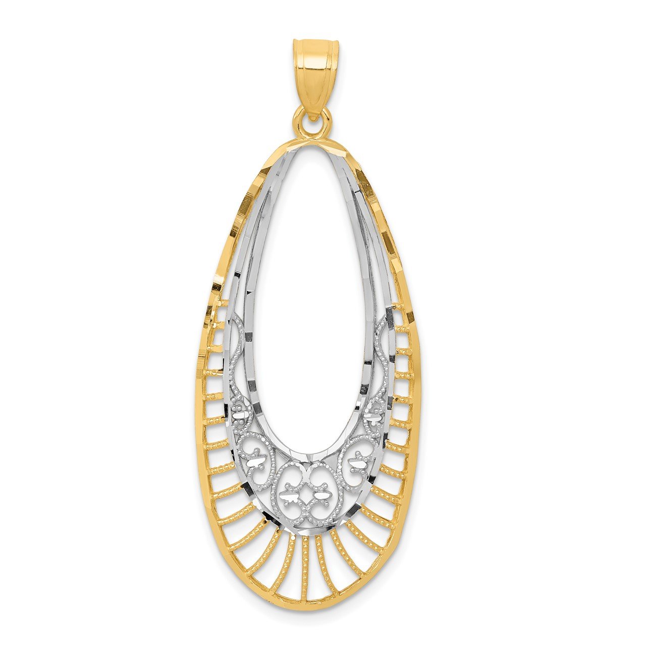 14k and Rhodium-plated Oval Pendant-0